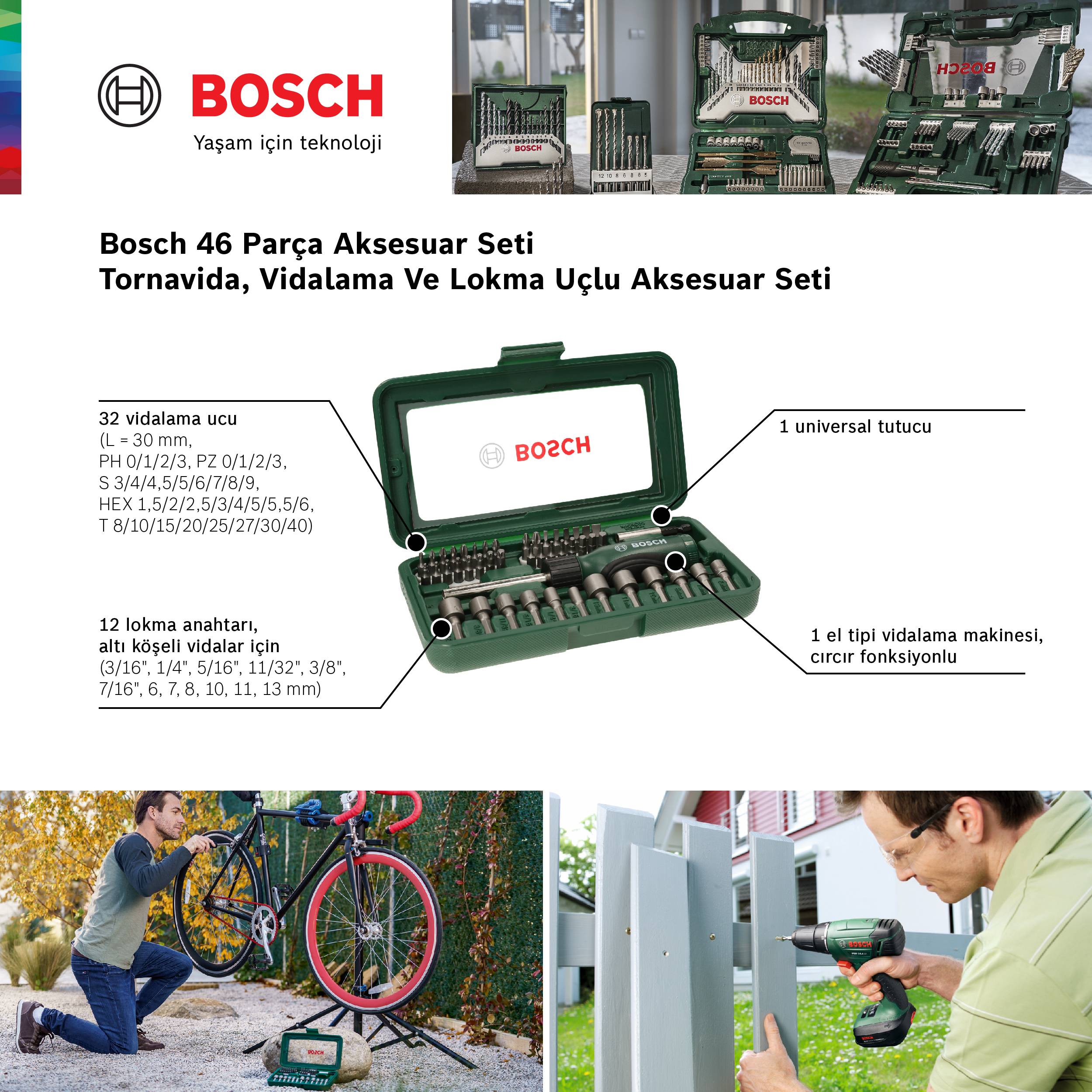 Bosch 46 Parça Tornavida Vidalama Lokma Uçlu Aksesuar Seti - 2607019504