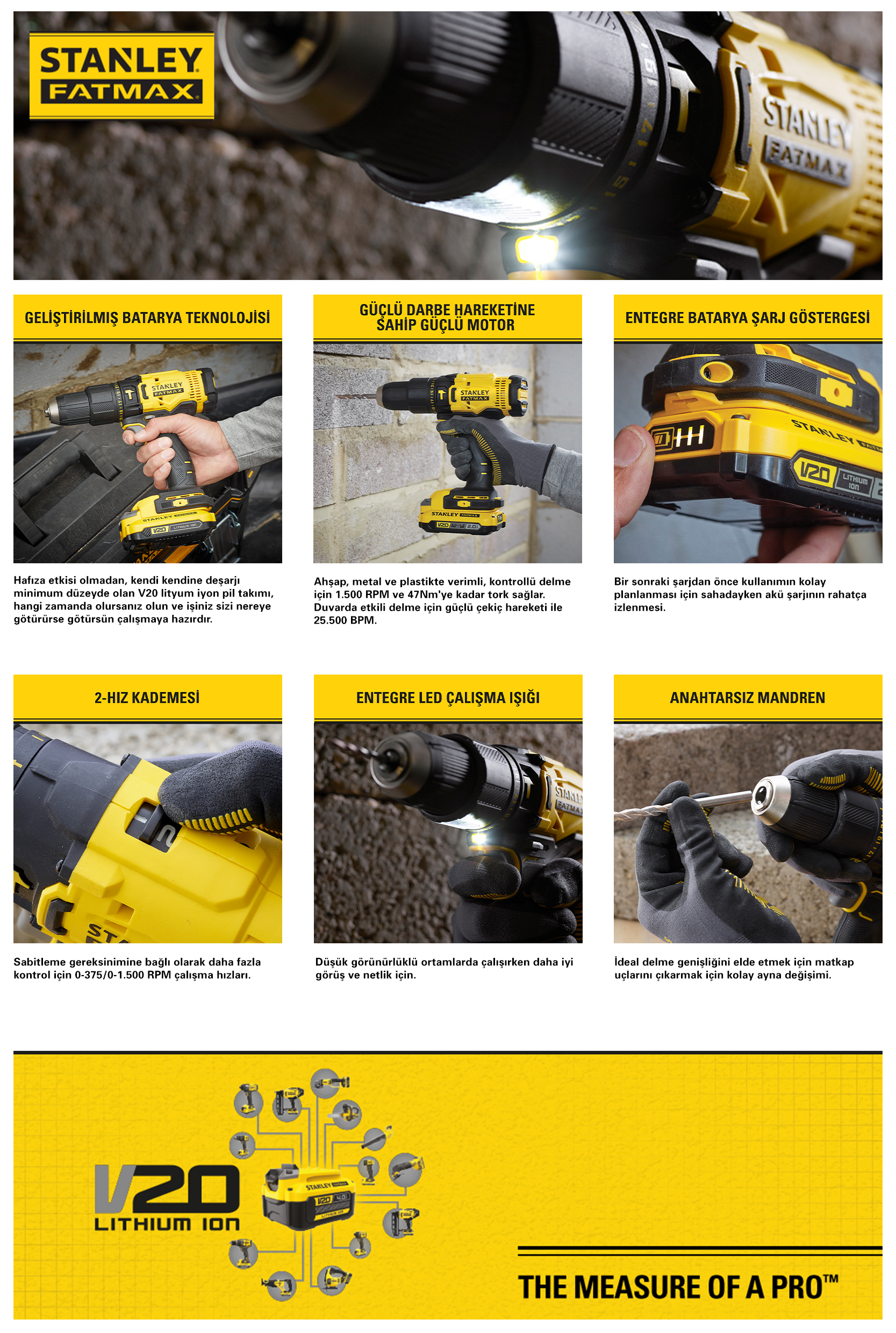 Stanley Fatmax SCD718D2K 18V 2.0AH V20 Çift Akülü Darbeli Matkap