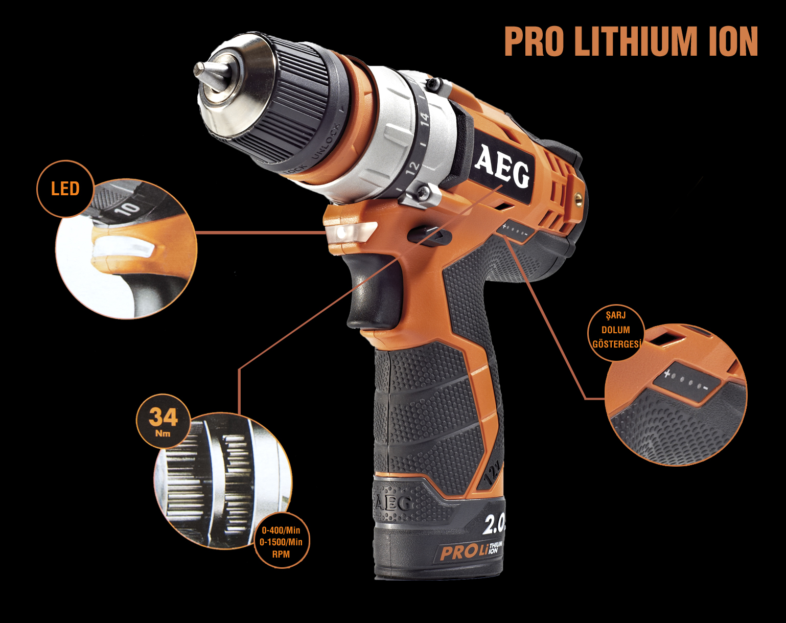 AEG BBS 12 C2 LI Çift Akülü Matkap Kiti (Lithium ion 12 V; 2.0 Ah)