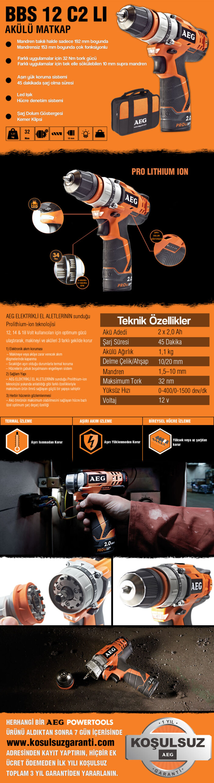 AEG BBS 12 C 2 LI Çift Akülü Matkap (Lithium ion 12 V; 2.0 Ah)
