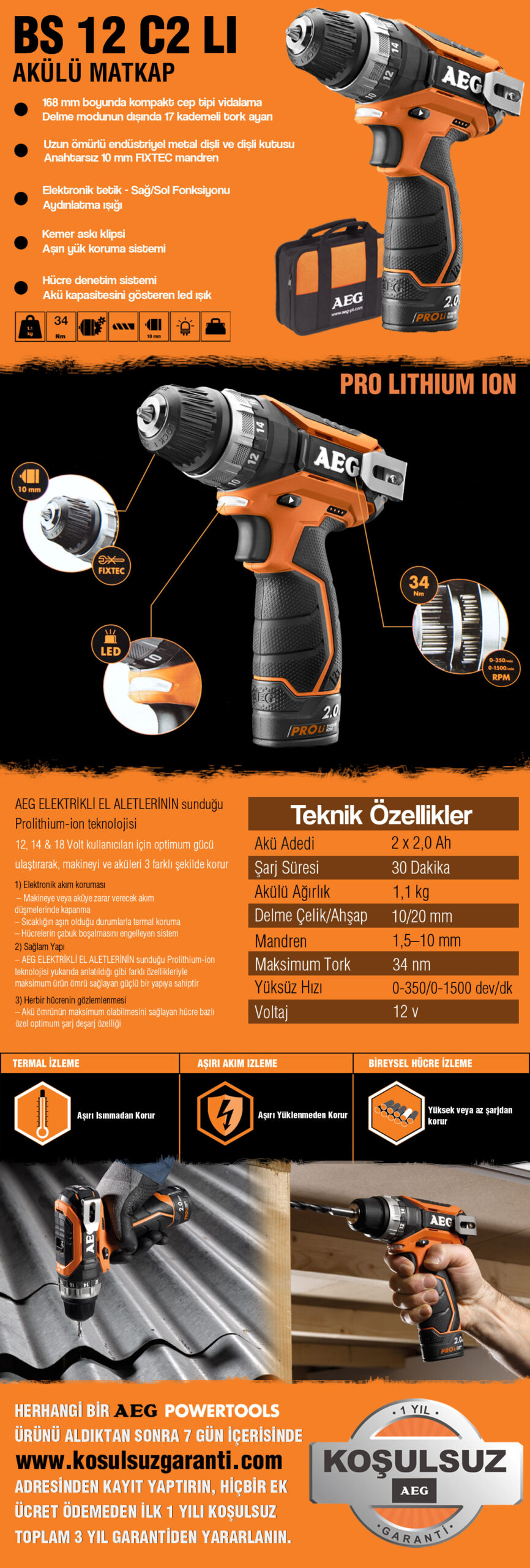 AEG BS 12 C2 LI Çift Akülü Matkap (Lithium ion 12 V; 2.0 Ah)